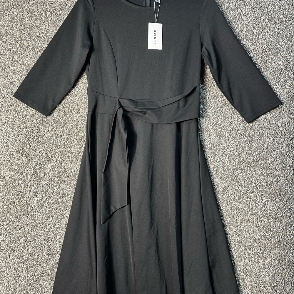 NWT FENJAR Womens 3/4 Short Ruffle Sleeve Casual Swing A-line Dress SZ Medium - Picture 6 of 9